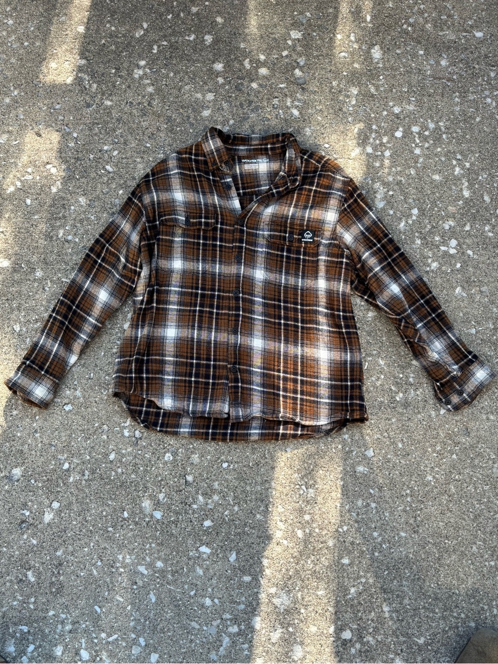 Wolverine Brown Plaid Button-Up Shirt with Chest Patch